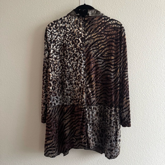 Ali Miles Velvet Velour Burnout Mixed Animal Print Blouse 3/4 Sleeve Boho - Picture 3 of 12